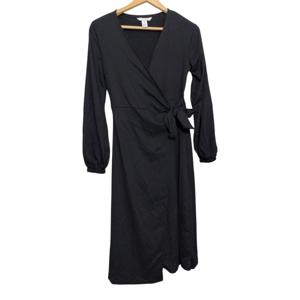 H&M Women's Wrap Sz S Dress Long Sleeve Balloon Tie Classic Minimalist